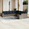 10-teiliges Gartensofa-Set mit Kissen, grau, Polyrattan
