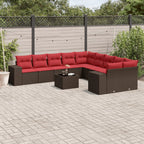 11-teiliges Gartensofa-Set mit Kissen, braun, Polyrattan