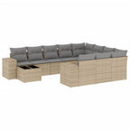 11-tlg. Garten-Sofagarnitur mit Kissen Beige Poly Rattan