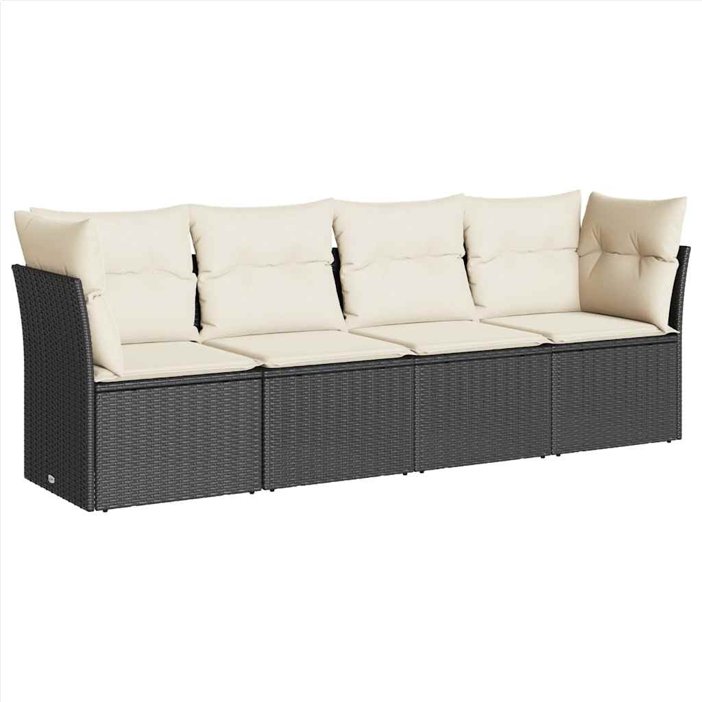 4-tlg. Garten-Sofagarnitur mit Kissen Schwarz Poly Rattan