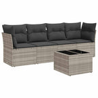 5-tlg. Garten-Sofagarnitur mit Kissen Hellgrau Poly Rattan