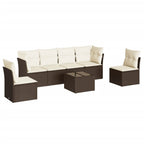7-tlg. Garten-Sofagarnitur mit Kissen Braun Poly Rattan