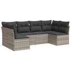6-tlg. Garten-Sofagarnitur mit Kissen Hellgrau Poly Rattan