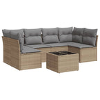 7-tlg. Garten-Sofagarnitur mit Kissen Beige Poly Rattan