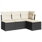 4-tlg. Garten-Sofagarnitur mit Kissen Schwarz Poly Rattan