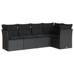 5-tlg. Garten-Sofagarnitur mit Kissen Schwarz Poly Rattan