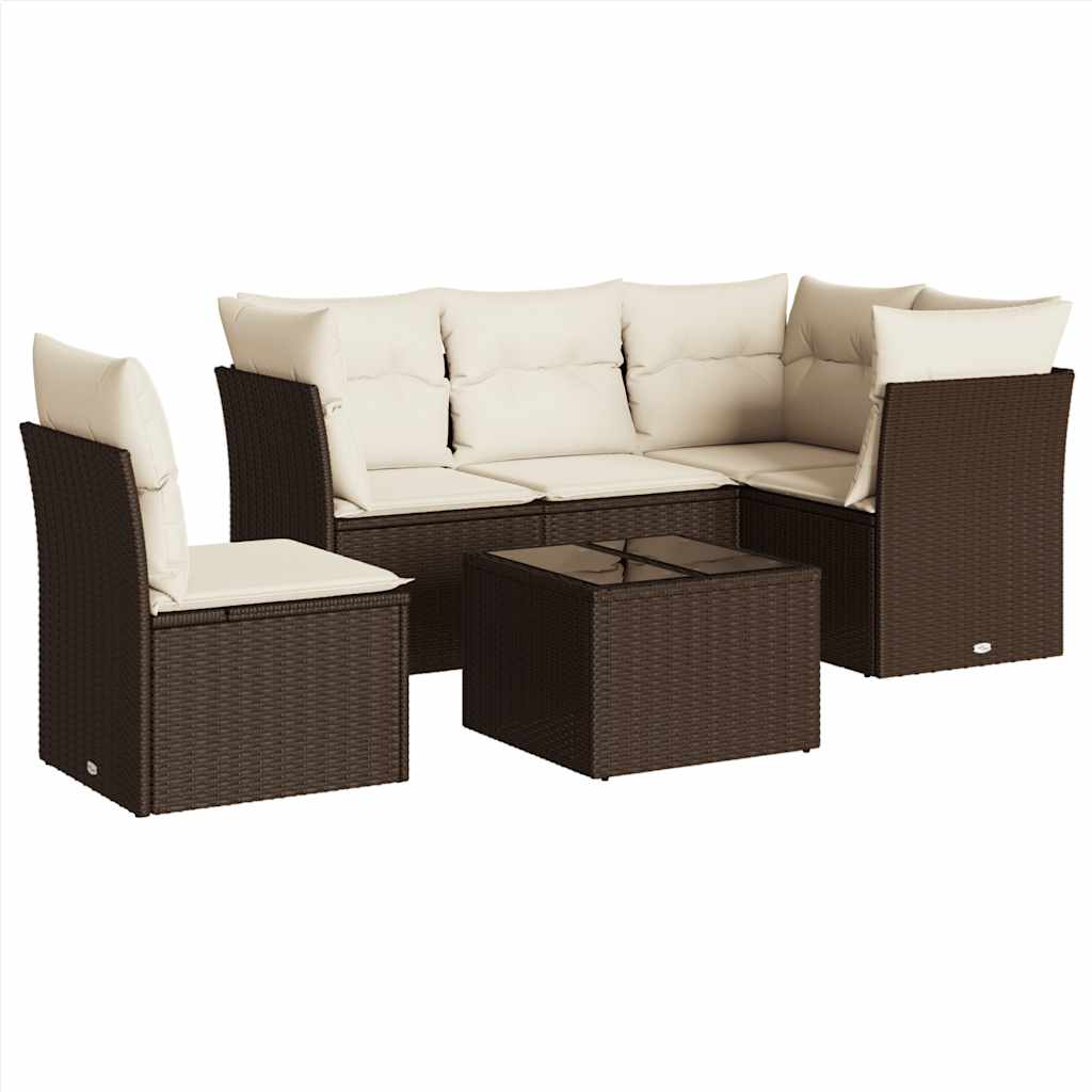 6-tlg. Garten-Sofagarnitur mit Kissen Braun Poly Rattan