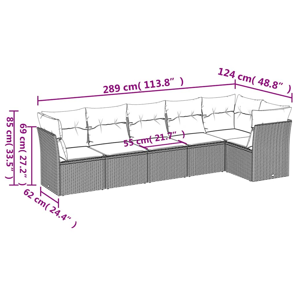 6-tlg. Garten-Sofagarnitur mit Kissen Beige Poly Rattan