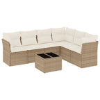 7-tlg. Garten-Sofagarnitur mit Kissen Beige Poly Rattan
