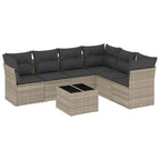 7-tlg. Garten-Sofagarnitur mit Kissen Hellgrau Poly Rattan