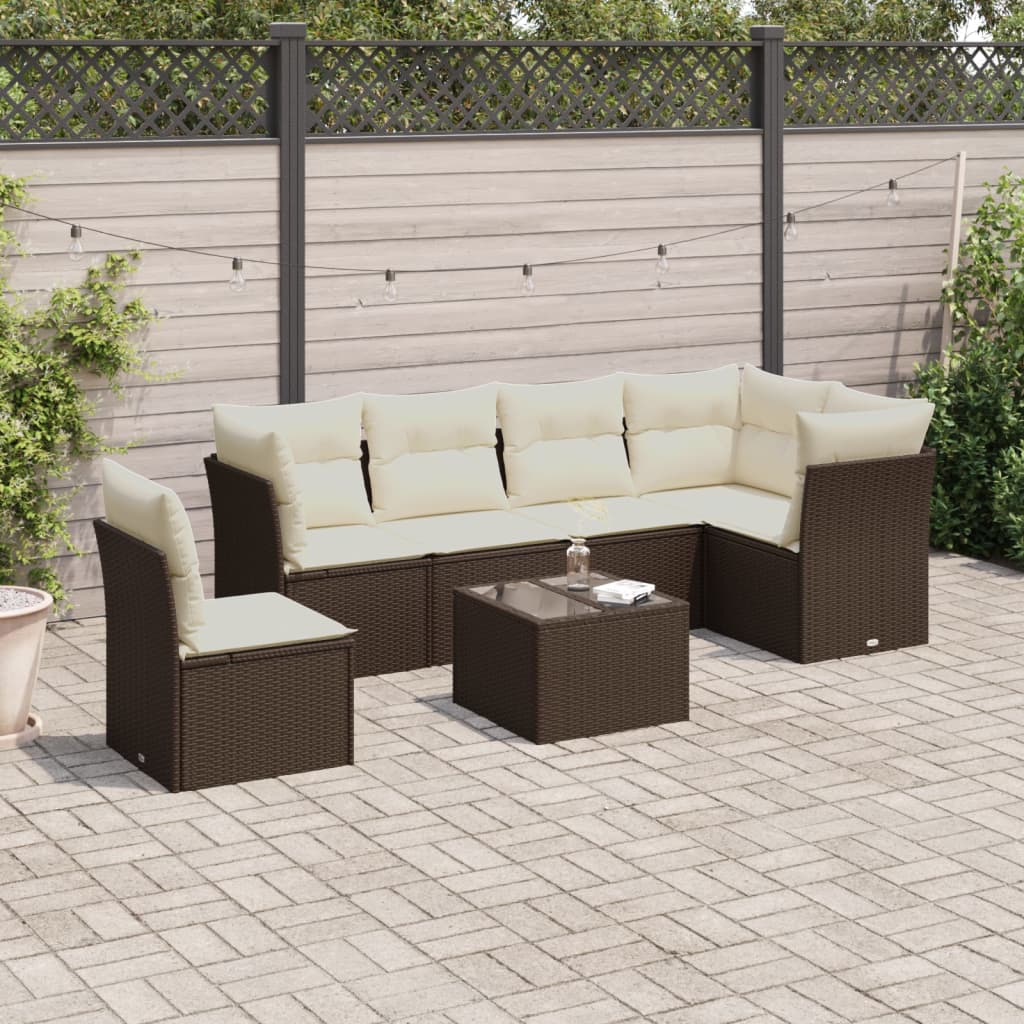 7-tlg. Garten-Sofagarnitur mit Kissen Schwarz Poly Rattan