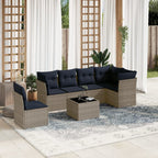 7-teiliges Gartensofa-Set mit Kissen, grau, Polyrattan