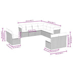 11-tlg. Garten-Sofagarnitur mit Kissen Hellgrau Poly Rattan