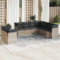 9-tlg. Garten-Sofagarnitur mit Kissen Hellgrau Poly Rattan