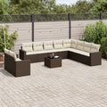 11-tlg. Garten-Sofagarnitur mit Kissen Braun Poly Rattan