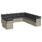 11-tlg. Garten-Sofagarnitur mit Kissen Hellgrau Poly Rattan