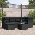 7-tlg. Garten-Sofagarnitur mit Kissen Schwarz Poly Rattan
