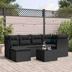 7-tlg. Garten-Sofagarnitur mit Kissen Schwarz Poly Rattan