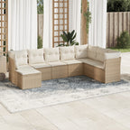 8-tlg. Garten-Sofagarnitur mit Kissen Beige Poly Rattan