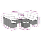 10-teiliges Gartensofa-Set mit Kissen, schwarzes Polyrattan