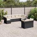 9-tlg. Garten-Sofagarnitur mit Kissen Schwarz Poly Rattan