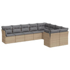 9-tlg. Garten-Sofagarnitur mit Kissen Beige Poly Rattan