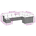 10-tlg. Garten-Sofagarnitur mit Kissen Braun Poly Rattan
