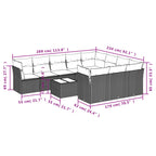 11-tlg. Garten-Sofagarnitur mit Kissen Schwarz Poly Rattan