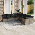 10-tlg. Garten-Sofagarnitur mit Kissen Hellgrau Poly Rattan