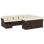 11-tlg. Garten-Sofagarnitur mit Kissen Braun Poly Rattan