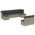 9-tlg. Garten-Sofagarnitur mit Kissen Hellgrau Poly Rattan