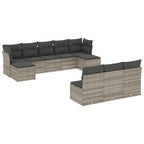 10-tlg. Garten-Sofagarnitur mit Kissen Hellgrau Poly Rattan