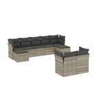 9-tlg. Garten-Sofagarnitur mit Kissen Hellgrau Poly Rattan