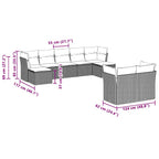 9-tlg. Garten-Sofagarnitur mit Kissen Hellgrau Poly Rattan
