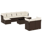 10-tlg. Garten-Sofagarnitur mit Kissen Braun Poly Rattan