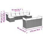 10-tlg. Garten-Sofagarnitur mit Kissen Schwarz Poly Rattan