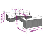 11-teiliges Gartensofa-Set mit Kissen, grau, Polyrattan