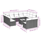 12-teiliges Gartensofa-Set mit Kissen, schwarzes Polyrattan