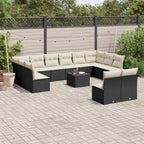 13-tlg. Garten-Sofagarnitur mit Kissen Schwarz Poly Rattan