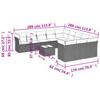 12-tlg. Garten-Sofagarnitur mit Kissen Braun Poly Rattan