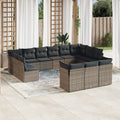 13-tlg. Garten-Sofagarnitur mit Kissen Grau Poly Rattan