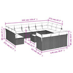 14-teiliges Gartensofa-Set mit Kissen, schwarzes Polyrattan