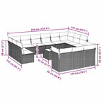 14-tlg. Garten-Sofagarnitur mit Kissen Hellgrau Poly Rattan