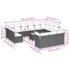 14-teiliges Gartensofa-Set mit Kissen, braun, Polyrattan