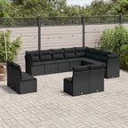12-tlg. Garten-Sofagarnitur mit Kissen Schwarz Poly Rattan