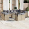 13-tlg. Garten-Sofagarnitur mit Kissen Beige Poly Rattan
