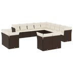 13-tlg. Garten-Sofagarnitur mit Kissen Braun Poly Rattan