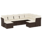 9-tlg. Garten-Sofagarnitur mit Kissen Braun Poly Rattan
