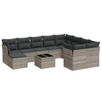 11-tlg. Garten-Sofagarnitur mit Kissen Hellgrau Poly Rattan