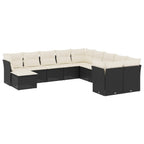 11-tlg. Garten-Sofagarnitur mit Kissen Schwarz Poly Rattan